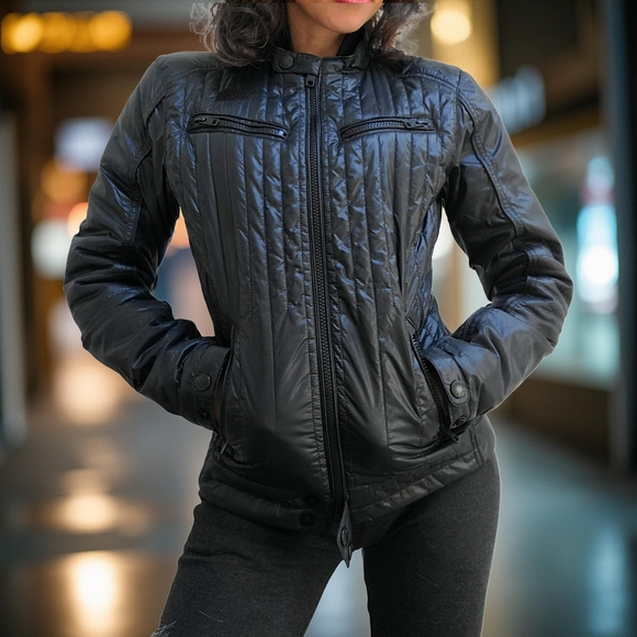 The North Face Jackets & Blazers - The North Face Black Fitted Quilted Puffer Moto Style Jacket Size S Excellent!